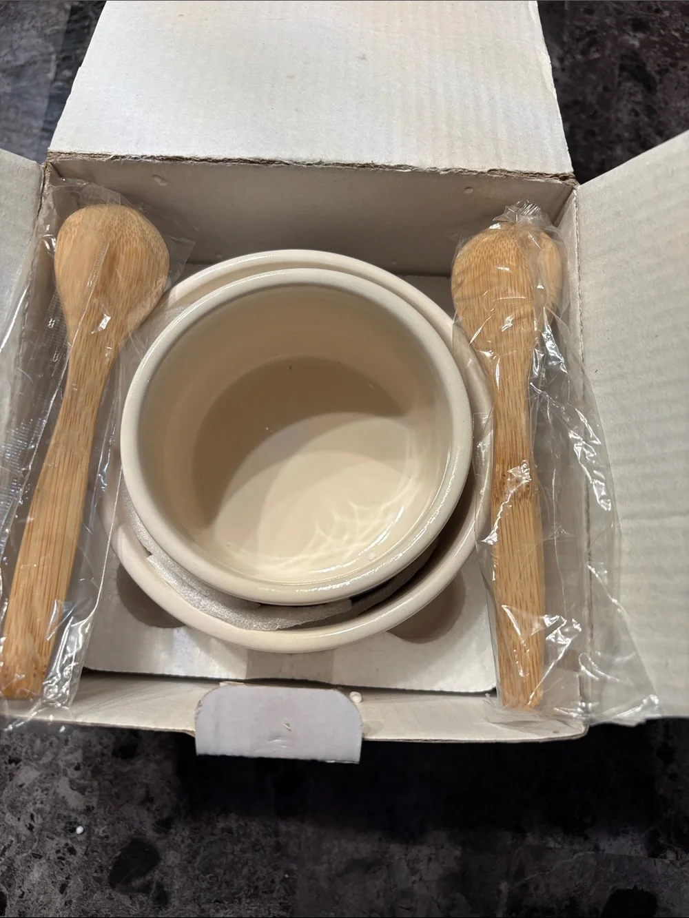 Rae Dunn White Ceramic 'SALSA' & 'GUAC' Bowls with Bamboo Spoons